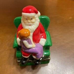 Porcelain Santa W/Girl On Chair Trinket, Pill, Jewelry Box. Still Has Orig. Tag.